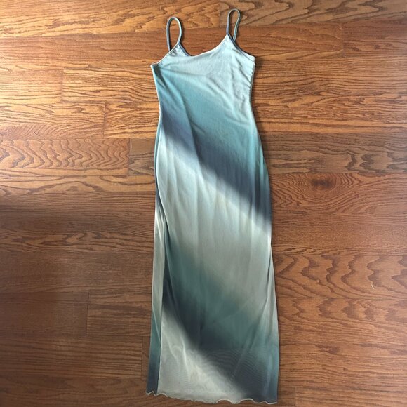 See You Monday Maxi Mesh Lined Bodycon Blue Green Dress Size Small Worn one time - Picture 7 of 12